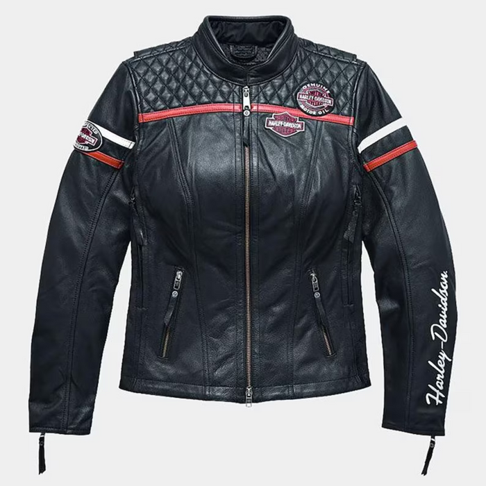 "Harley Davidson Women Miss Enthusiast Triple Vent Jacket: Racing Replica for Riders