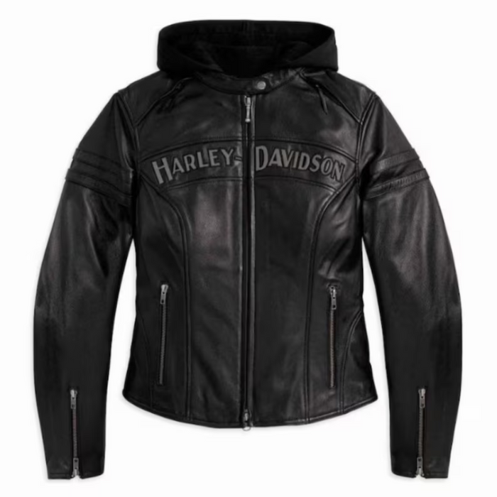 Damen-Motorrad-Lederjacke „Miss Enthusiast Harley Davidson“, HD-Biker-Lederjacke für Damen: Robuster Stil für die Straße