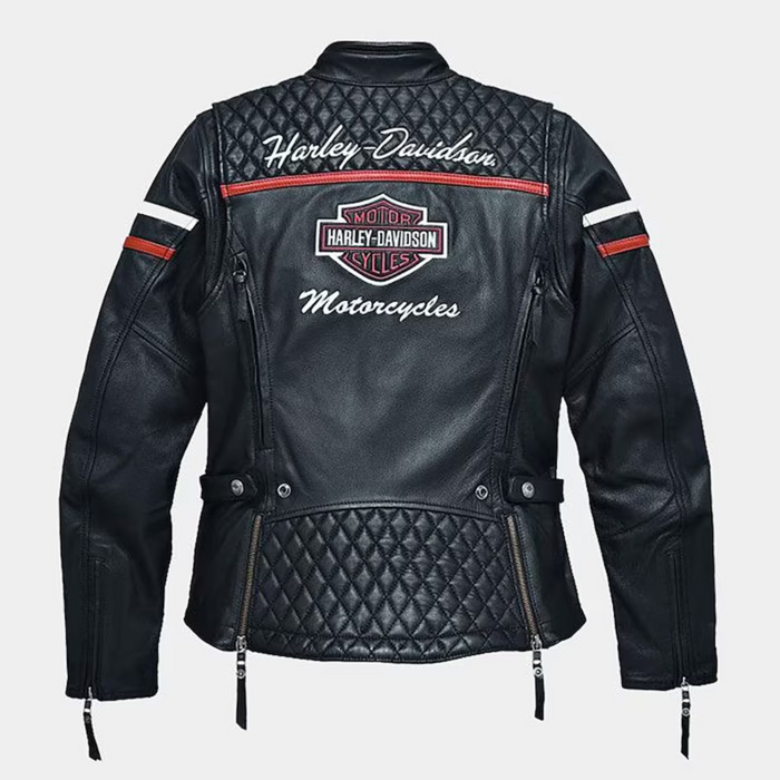 "Harley Davidson Women Miss Enthusiast Triple Vent Jacket: Racing Replica for Riders