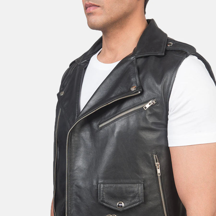 Sullivan Black Leather Biker Vest UNISEX