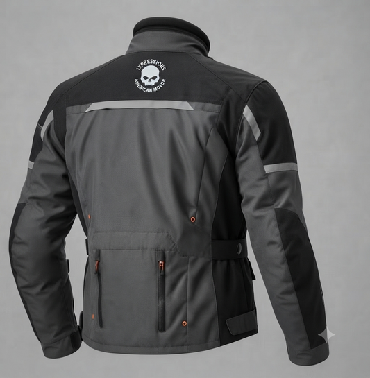 1xPressions Men's Adventure Touring Motorcycle Jacket – All-Weather Textile Riding Gear (Charcoal/Black)