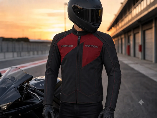 1XPRESSIONS Men's Black and Red Riding Jacket - Protective Motorcycle & Sport Biker Jacket