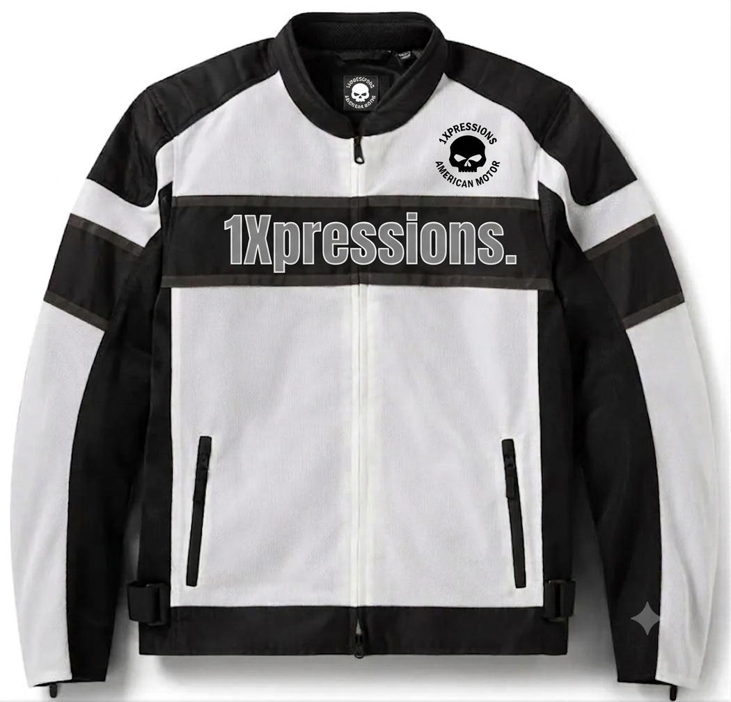 1XPRESSIONS Men’s Textile Mesh Motorcycle Riding Jacket – Black & White Café Racer Style