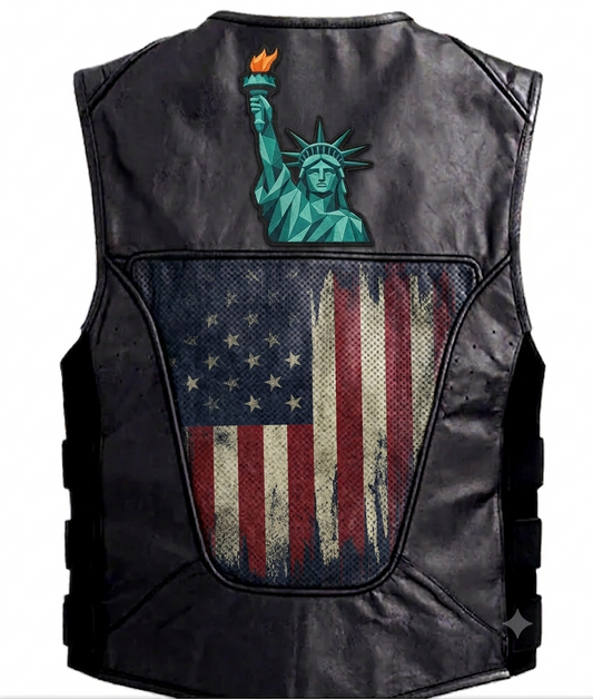Patriotic Geometric Statue of Liberty Leather Vest