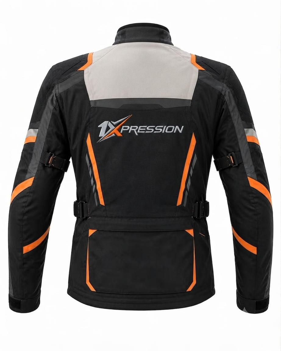 1XPRESSION All-Weather Adventure Touring Motorcycle Jacket - Black, Grey & Orange