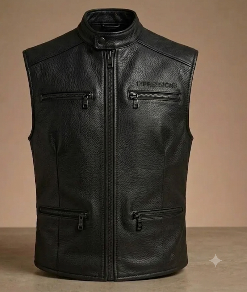 1Xpressions Men’s Custom Embossed Leather Motorcycle Vest – "American Motor" Skull Edition