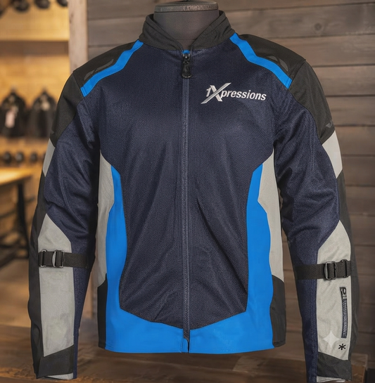 1Xpressions Men's Mesh Riding Jacket - Blue/Black/Grey