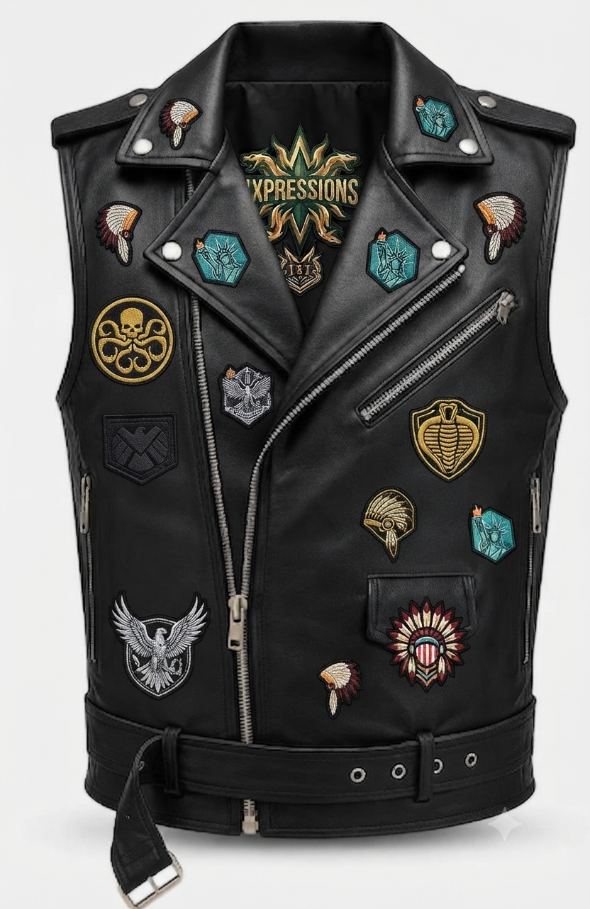"1XPRESSIONS" Custom Embellished Leather Biker Vest