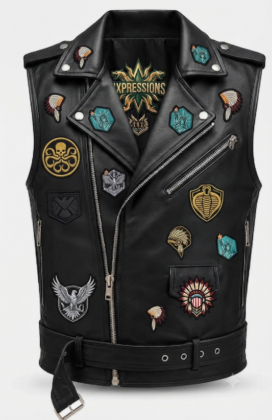 "1XPRESSIONS" Custom Embellished Leather Biker Vest
