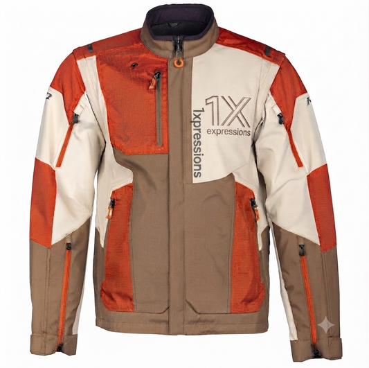 1xpressions Men's Multi-Panel Adventure & Motoring Riding Jacket - Rust, Cream, and Brown