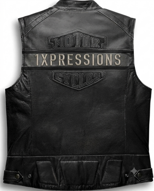 1Xpressions Men's Classic Black Leather Motorcycle Vest