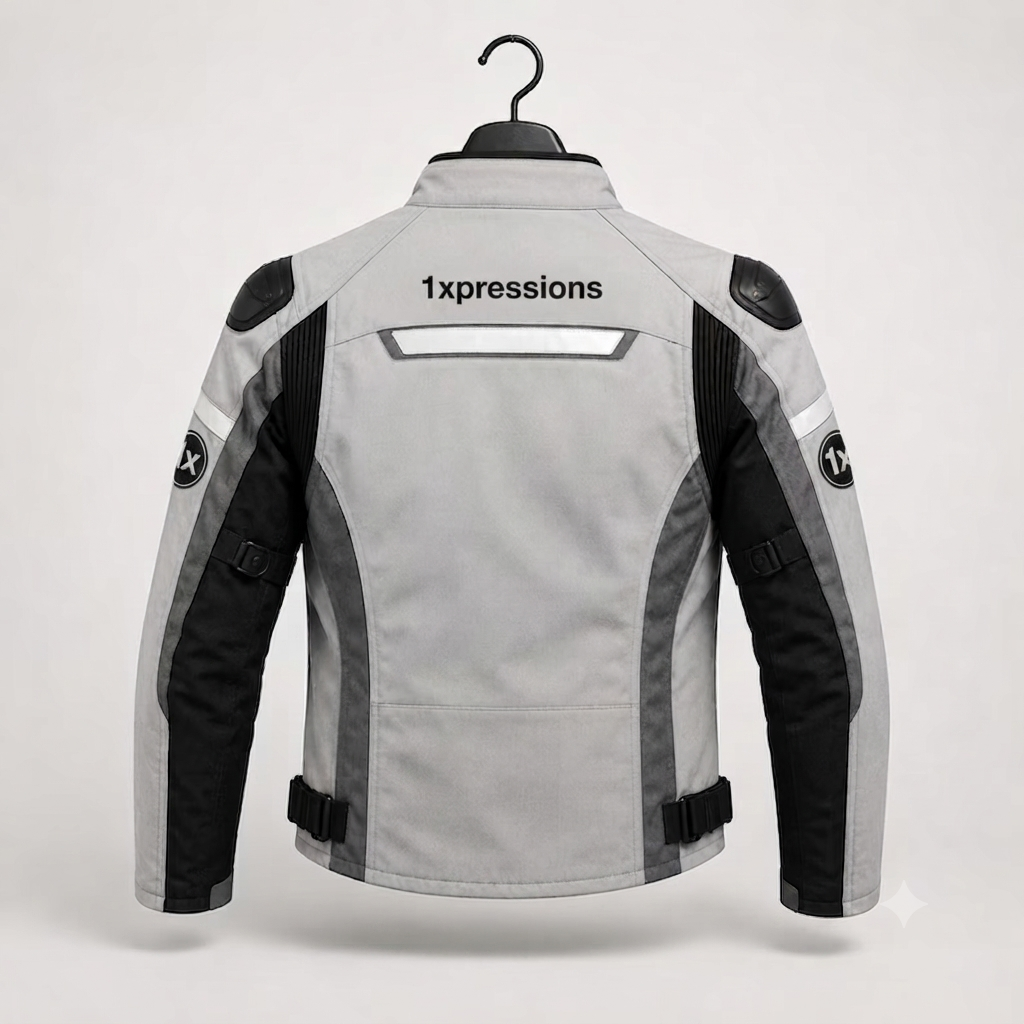 1Xpressions Men's Grey & Black Touring Motorcycle Jacket