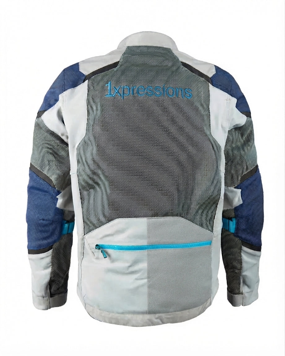 1xpressions Men's Mesh Motorcycle Riding Jacket - Light Grey, Blue, and Dark Grey