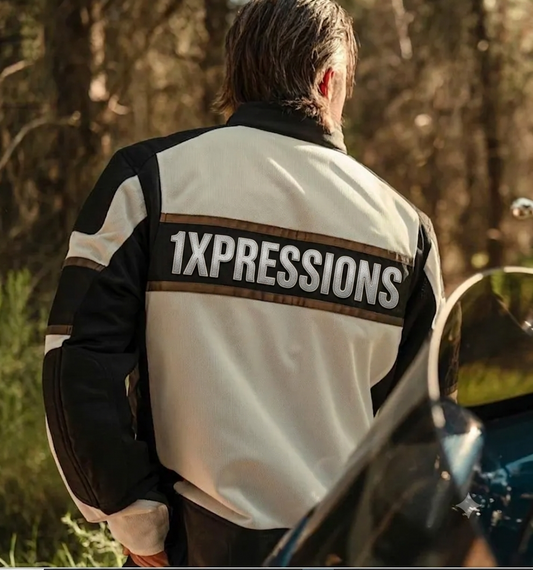 1XPRESSIONS Men’s Textile Mesh Motorcycle Riding Jacket – Black & White Café Racer Style