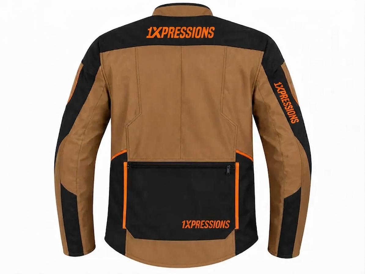 1XPRESSIONS Men’s All-Weather Adventure Motorcycle Touring Jacket (Tan/Black/Orange)