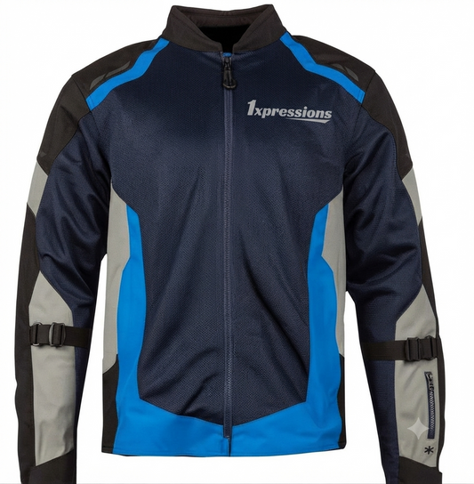 1xpressions Men's Multi-Panel Mesh Riding Jacket - Blue/Black/Grey
