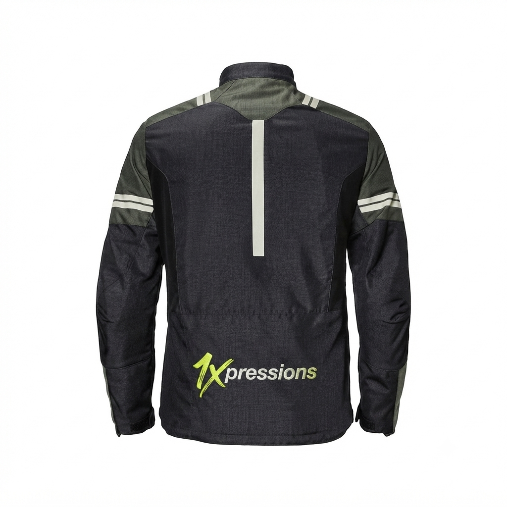 1Xpressions Men's All-Weather Motorcycle Riding Jacket – Charcoal & Olive with Reflective Accents