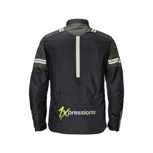 1Xpressions Men's All-Weather Motorcycle Riding Jacket – Charcoal & Olive with Reflective Accents