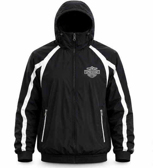 1XPRESSIONS "American Motor" Men's Hooded Windbreaker Jacket – Black & White