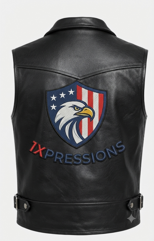 1XPRESSIONS Premium Patriotic Eagle Leather Motorcycle Vest