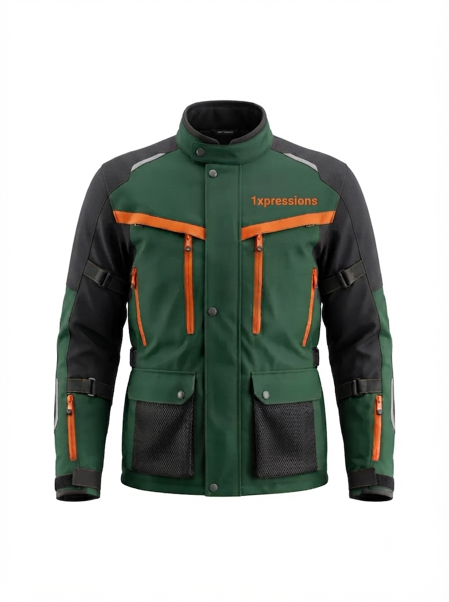 1Xpressions All-Weather Adventure Riding Jacket – Forest Green & Charcoal