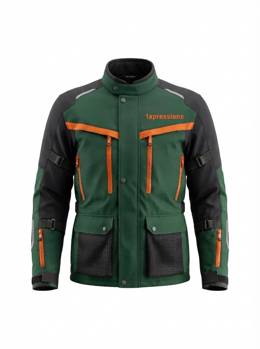 1Xpressions All-Weather Adventure Riding Jacket – Forest Green & Charcoal