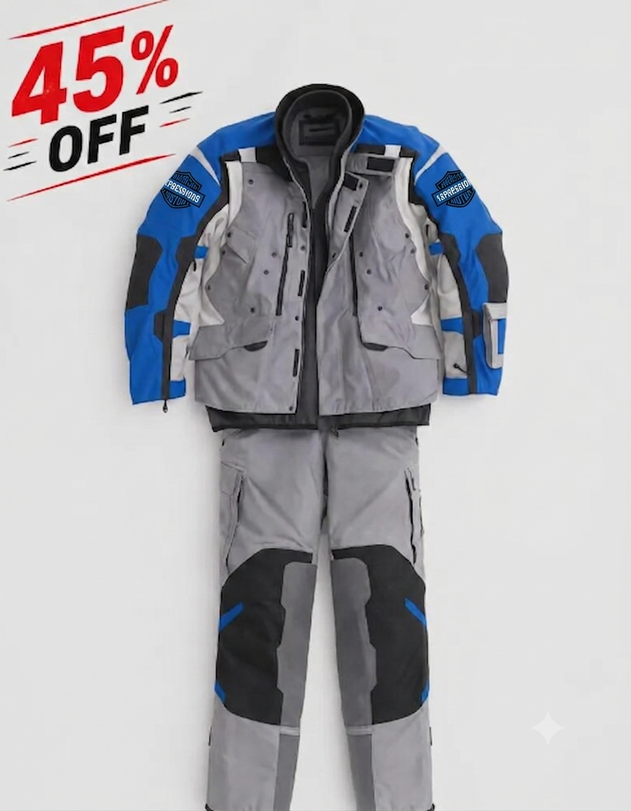 All-Weather Motorcycle Touring Jacket (Back View) 45% Off Professional Adventure Motorcycle Riding Suit