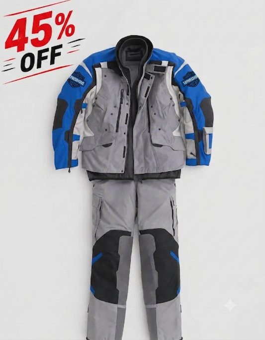 All-Weather Motorcycle Touring Jacket (Back View) 45% Off Professional Adventure Motorcycle Riding Suit