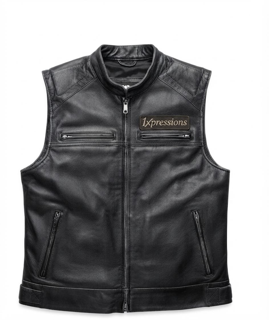 1Xpressions Men's Classic Black Leather Motorcycle Vest