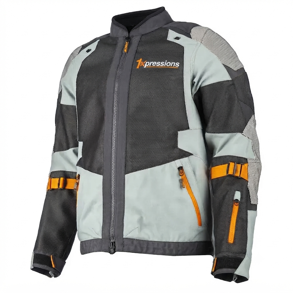 1xpressions Men's Ventilated Mesh Motorcycle Riding Jacket - Grey, Black & Orange