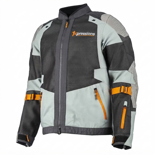 1xpressions Men's Ventilated Mesh Motorcycle Riding Jacket - Grey, Black & Orange