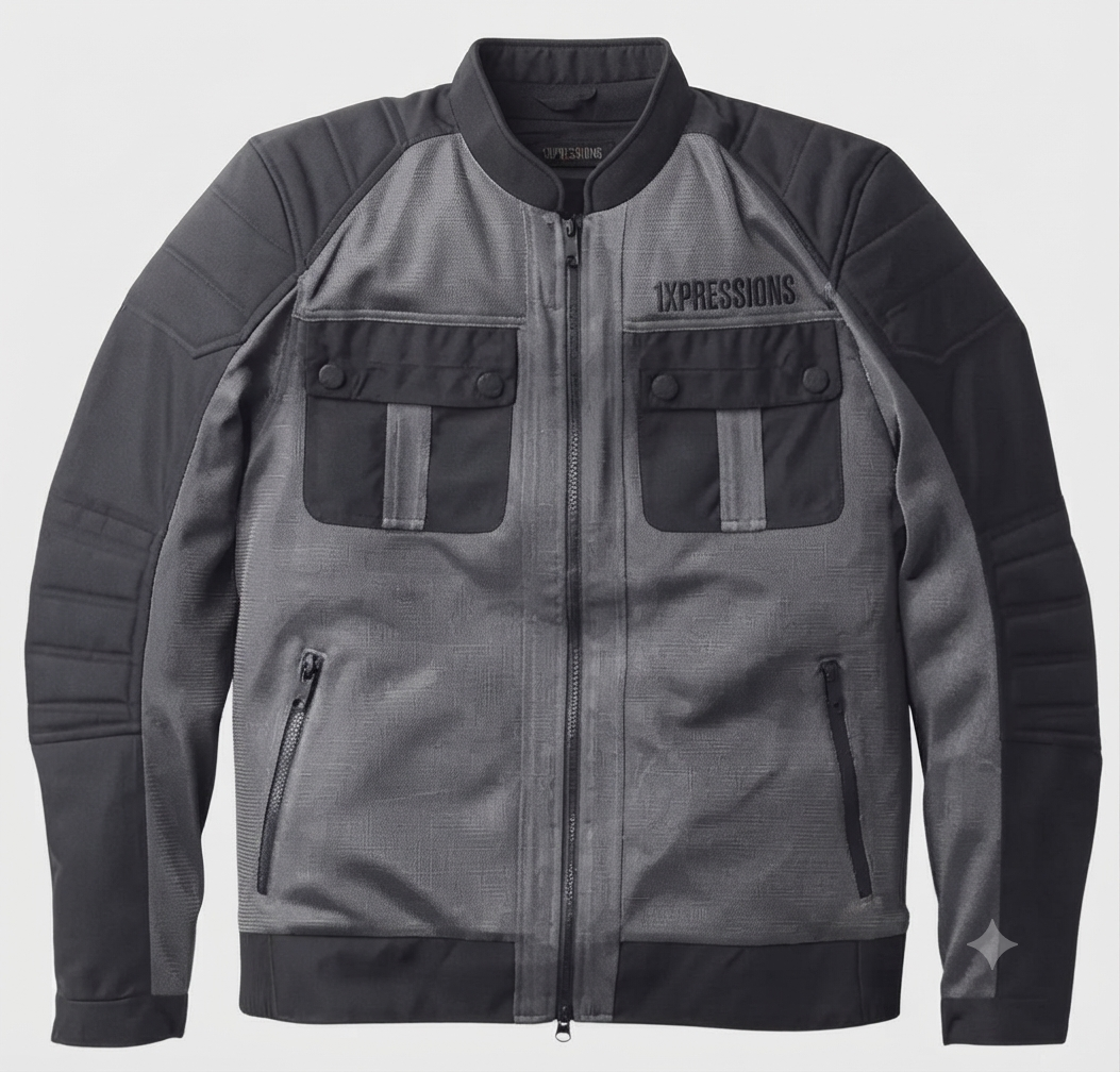 1Xpressions Men's Mesh Riding Jacket - Charcoal Grey & Black