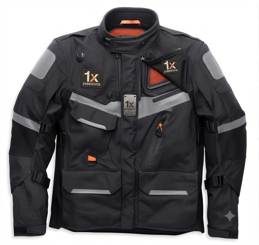 1xpressions Men's Adventure Touring Motorcycle Jacket with Reflective Trim and Utility Pockets