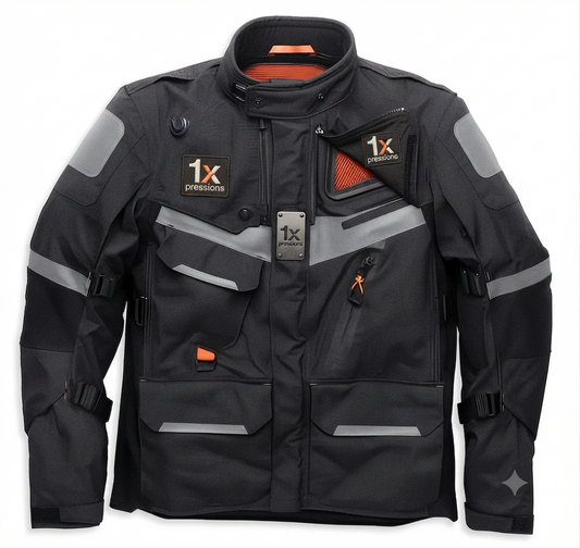 1xpressions Men's Adventure Touring Motorcycle Jacket with Reflective Trim and Utility Pockets