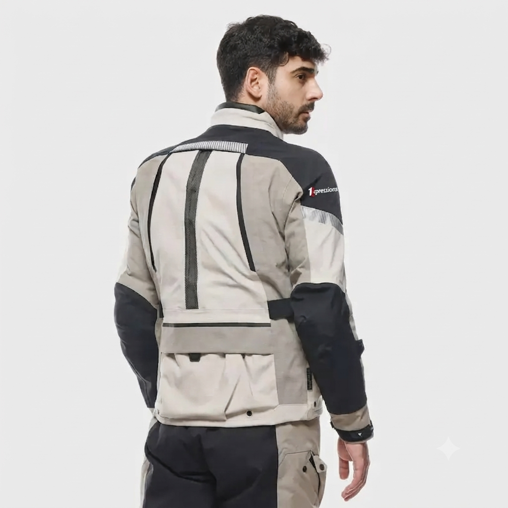 Men's All-Weather Adventure Touring Motorcycle Jacket and Pants Set in Sand and Black