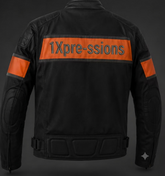 1Xpressions Men's Black & Orange Leather Motorcycle Jacket – American Motor Edition