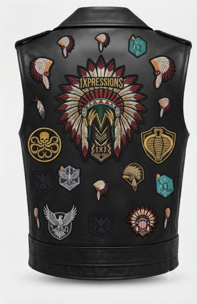 "1XPRESSIONS" Custom Embellished Leather Biker Vest