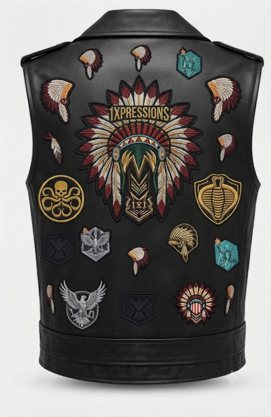 "1XPRESSIONS" Custom Embellished Leather Biker Vest