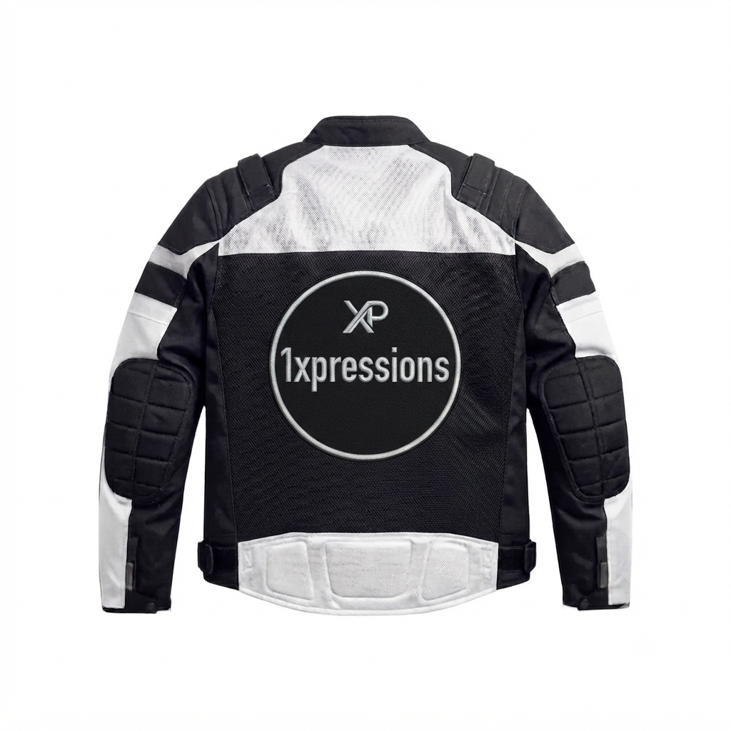 1xpressions Men's Black & White Mesh Motorcycle Riding Jacket with Armor and Branding