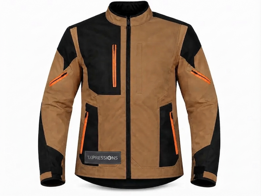 1XPRESSIONS Men’s All-Weather Adventure Motorcycle Touring Jacket (Tan/Black/Orange)