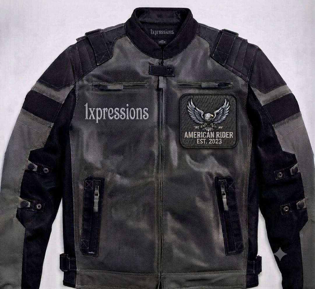 1xpressions "American Rider" Men's Motorcycle Jacket - Distressed Gray & Black Biker Jacket