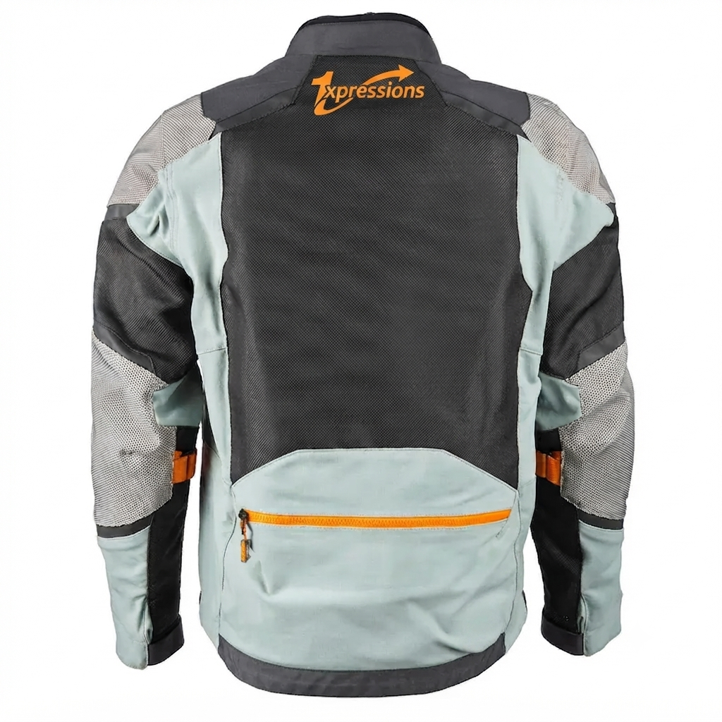 1xpressions Men's Ventilated Mesh Motorcycle Riding Jacket - Grey, Black & Orange