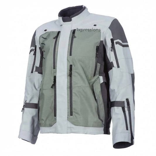 1xpressions Men's Mesh Motorcycle Riding Jacket - Light Grey, Blue, and Dark Grey