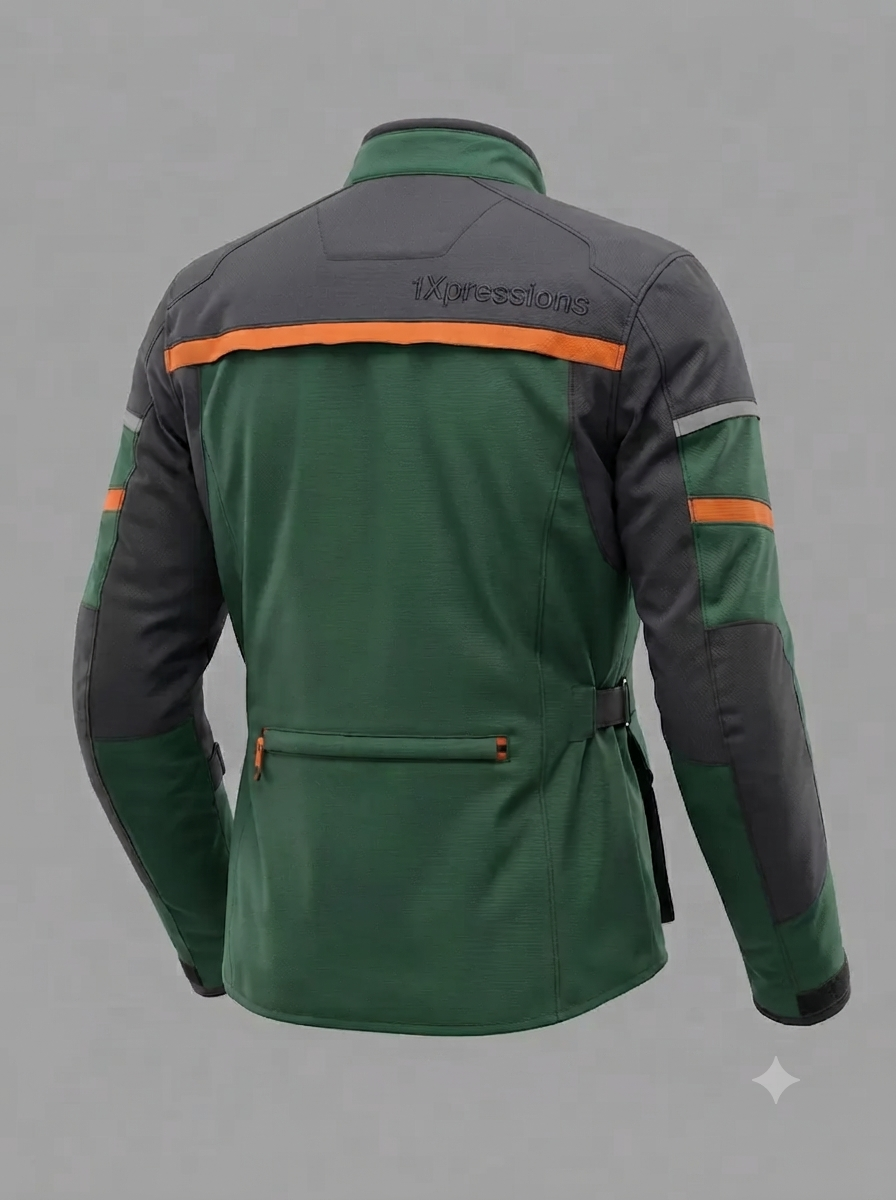 1Xpressions All-Weather Adventure Riding Jacket – Forest Green & Charcoal