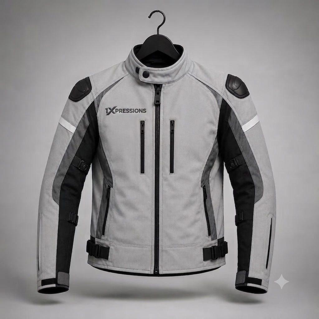 1Xpressions Men's Grey & Black Touring Motorcycle Jacket