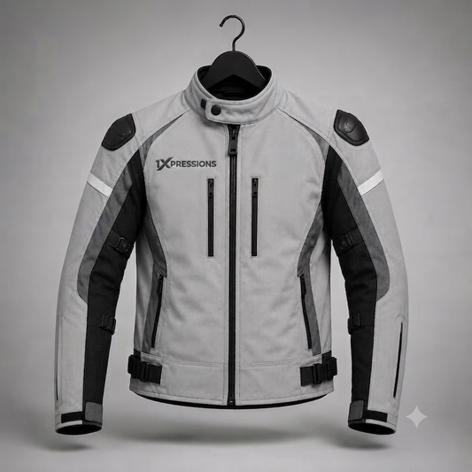1Xpressions Men's Grey & Black Touring Motorcycle Jacket