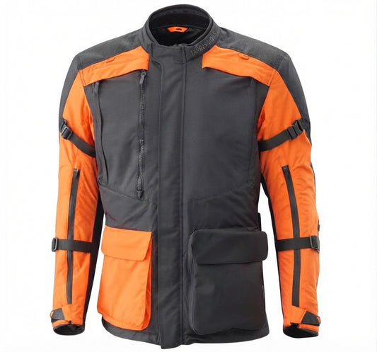 All-Weather Adventure Motorcycle Touring Jacket (Black & Orange)