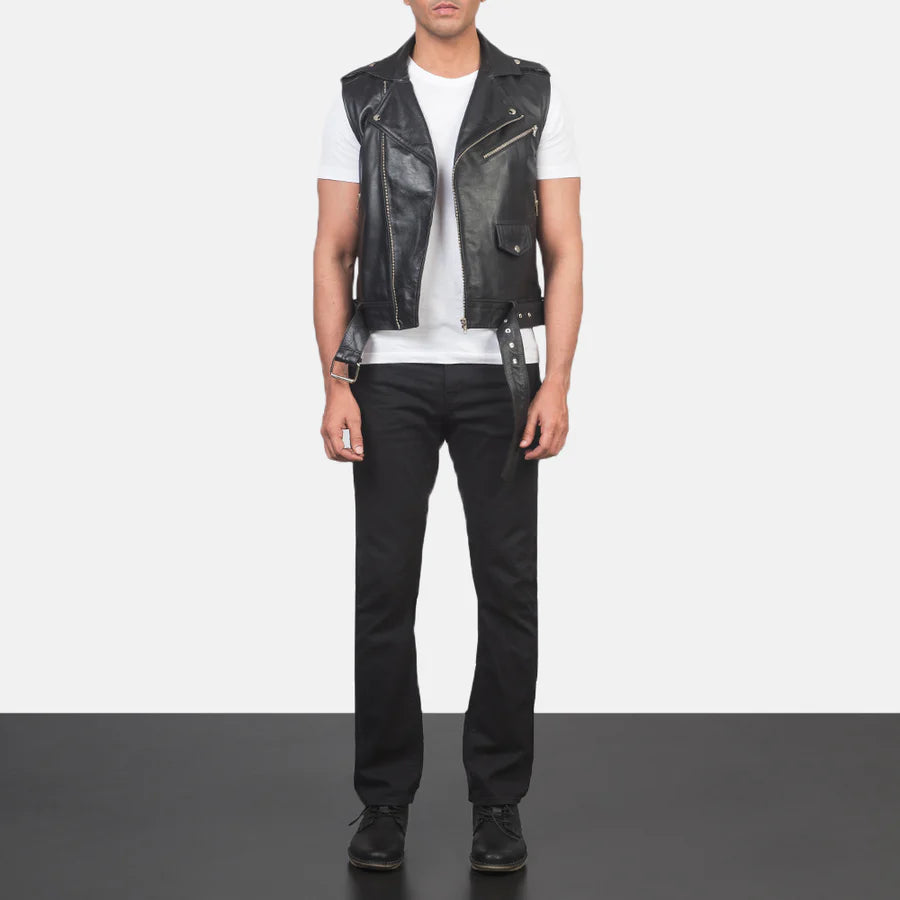 Sullivan Black Leather Biker Vest UNISEX