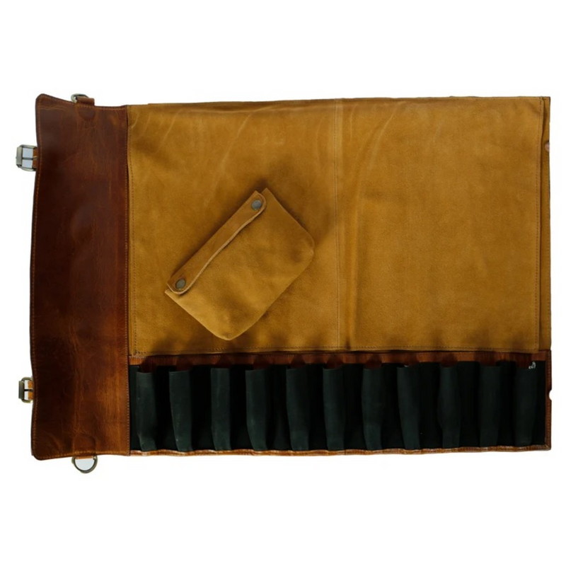 Premium Tan Leather Chef's Knife Roll Stylish Storage for Culinary Essentials