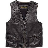 Harley-Davidson Men's Iron Distressed Slim Fit Leather Vest Black Leather HD Vest